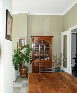 Décoration mur peint salle de séjour, teinte poussière